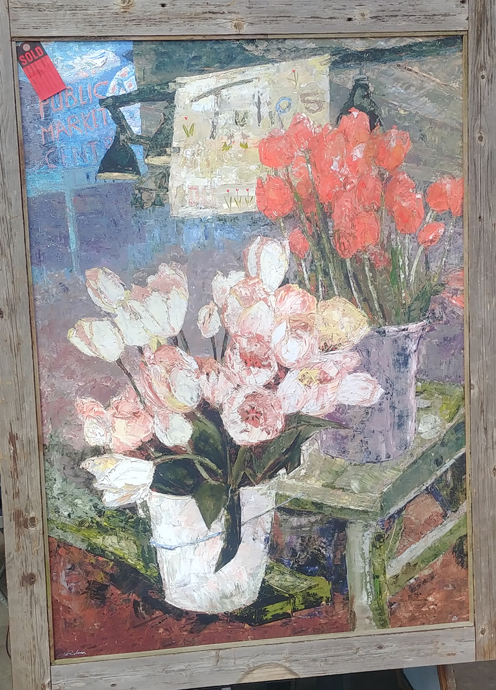 A painting of tulips